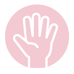 Raised hand icon inside a pink circle conveying stop or greeting (white silhouette)